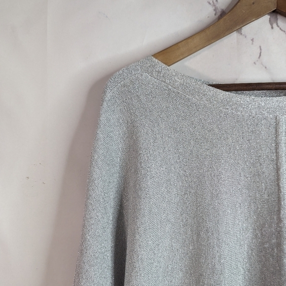 Talbots Short Sleeve Sweater Size Small Silver Sparkle Shimmer Metallic Knit Top - Picture 2 of 11